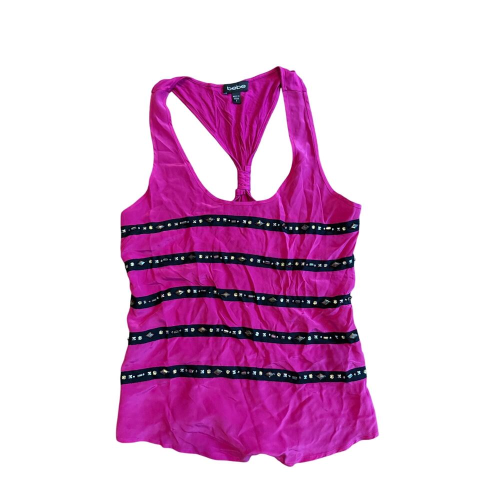Bebe Vintage Y2K Pink Silk Beaded Top Camisole S